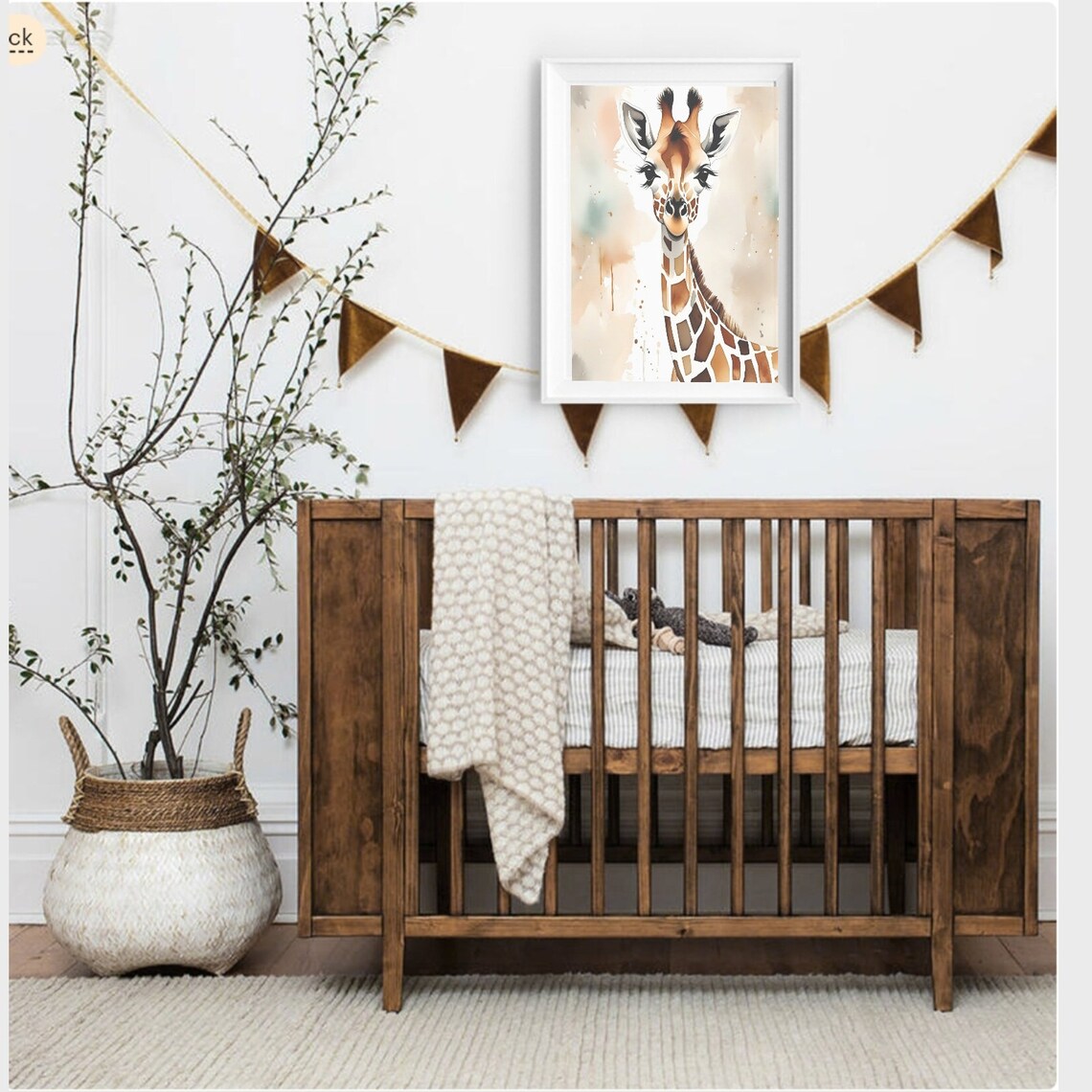 Baby Giraffe Watercolor Portrait Tall Spots Safari Nursery Poster - Image 2