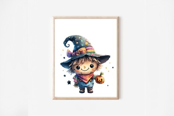 Scarecrow Halloween Kids Halloween Decor Scarecrow Wall Art Happy Halloween Poster Kids Decor Halloween Party Decor Cute