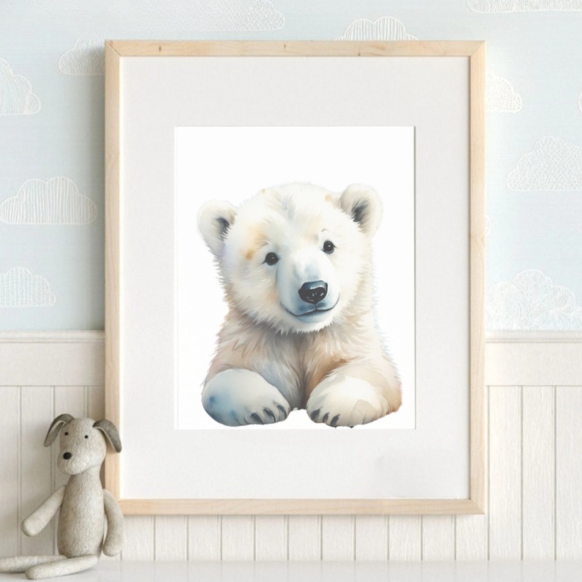 Watercolor Polar Bear Cub Arctic Baby Animal Nursery Room Poster - Image 2