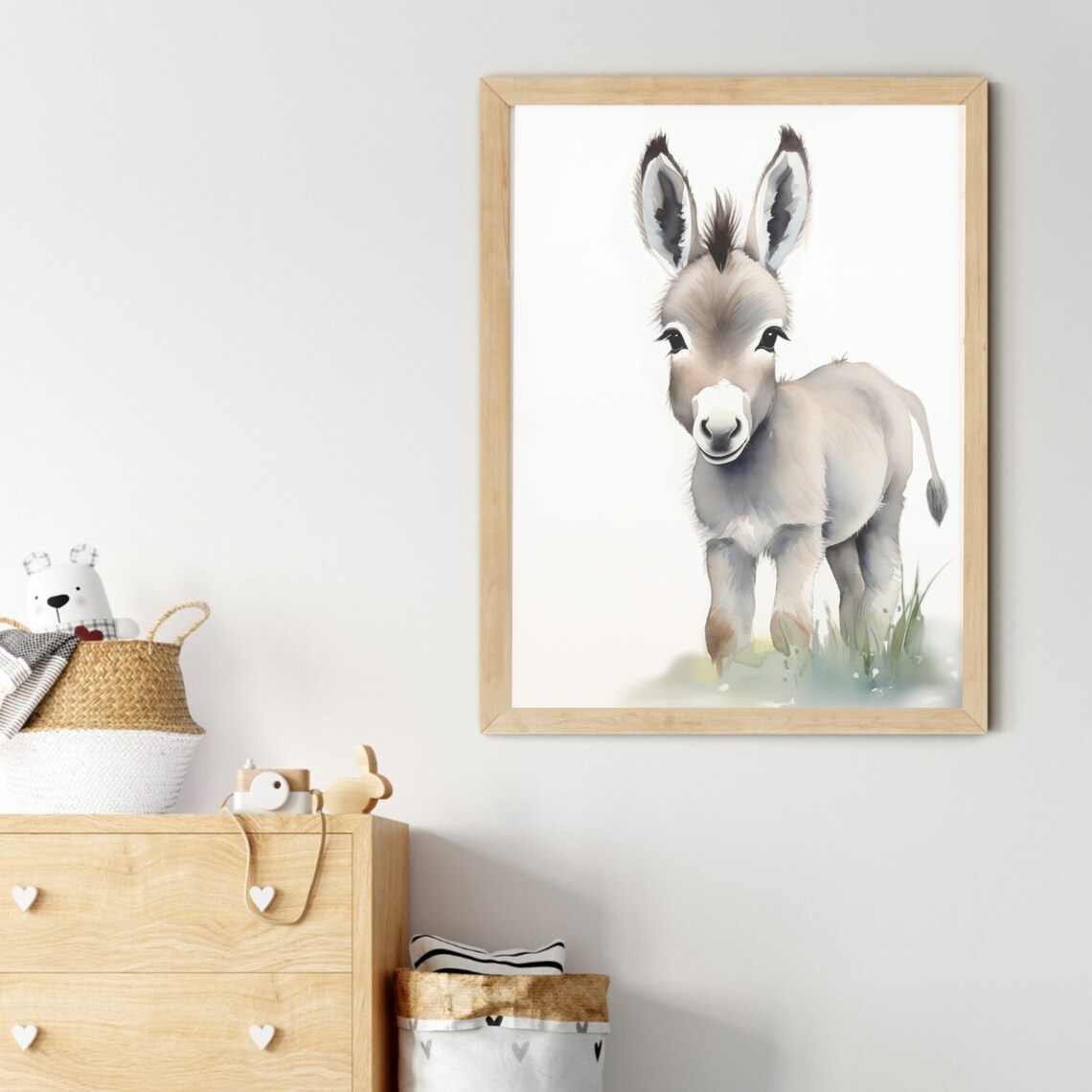 Sweet Baby Donkey Portrait Watercolor Farm Animal Nursery Poster - Image 2