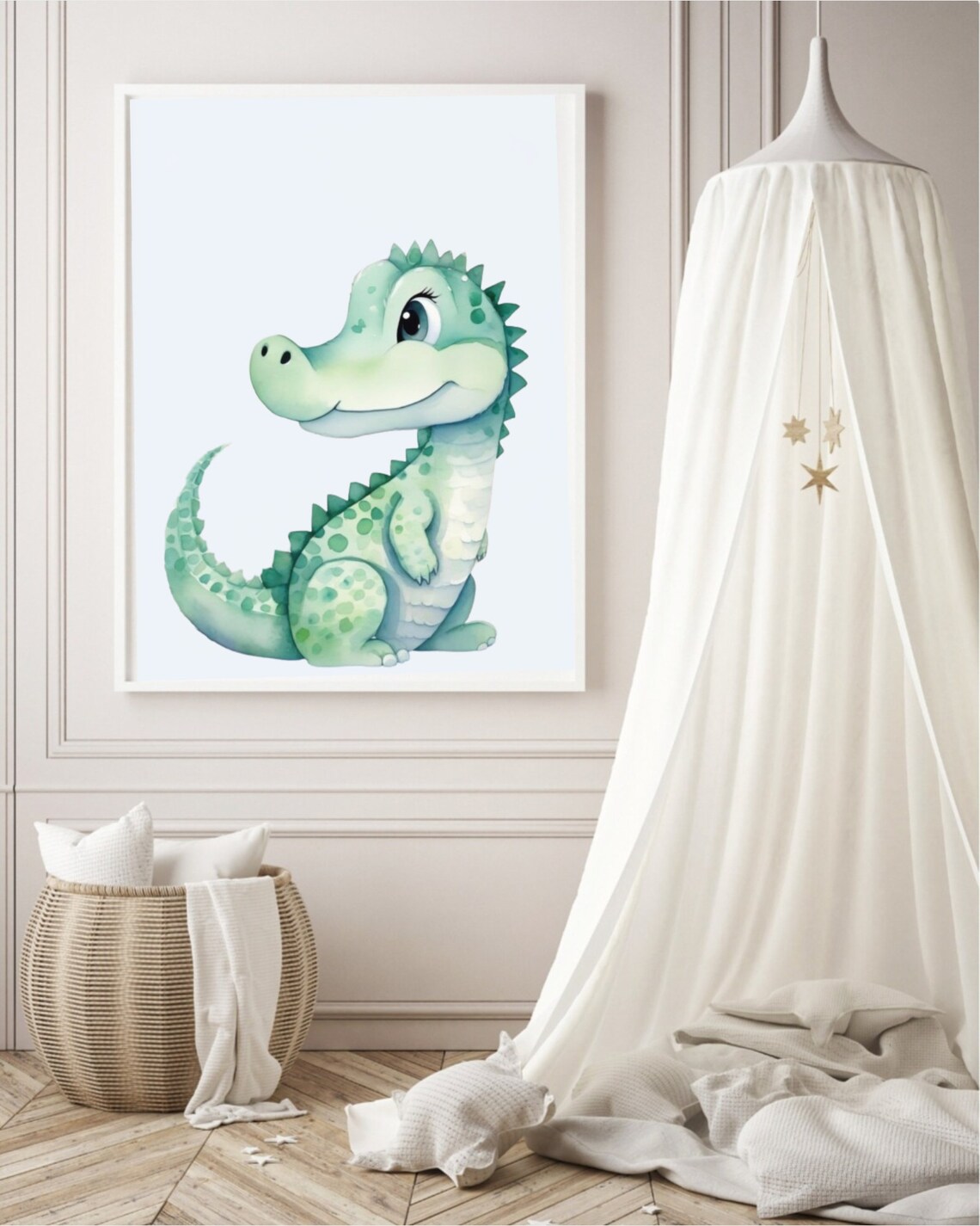Adorable Baby Crocodile Watercolor Spotted Green Nursery Poster - Image 2