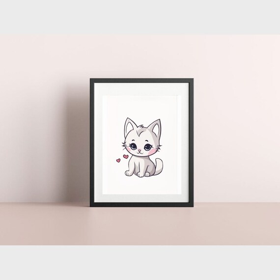 Valentines Day Art Print Cute Cat Valentine Cute Kitten Poster Valentines Wall Art Valentines Cat Valentines Decor Kitty And Heart