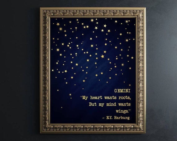 Gemini Gold Foil Zodiac Art Print, Star Sign Decor