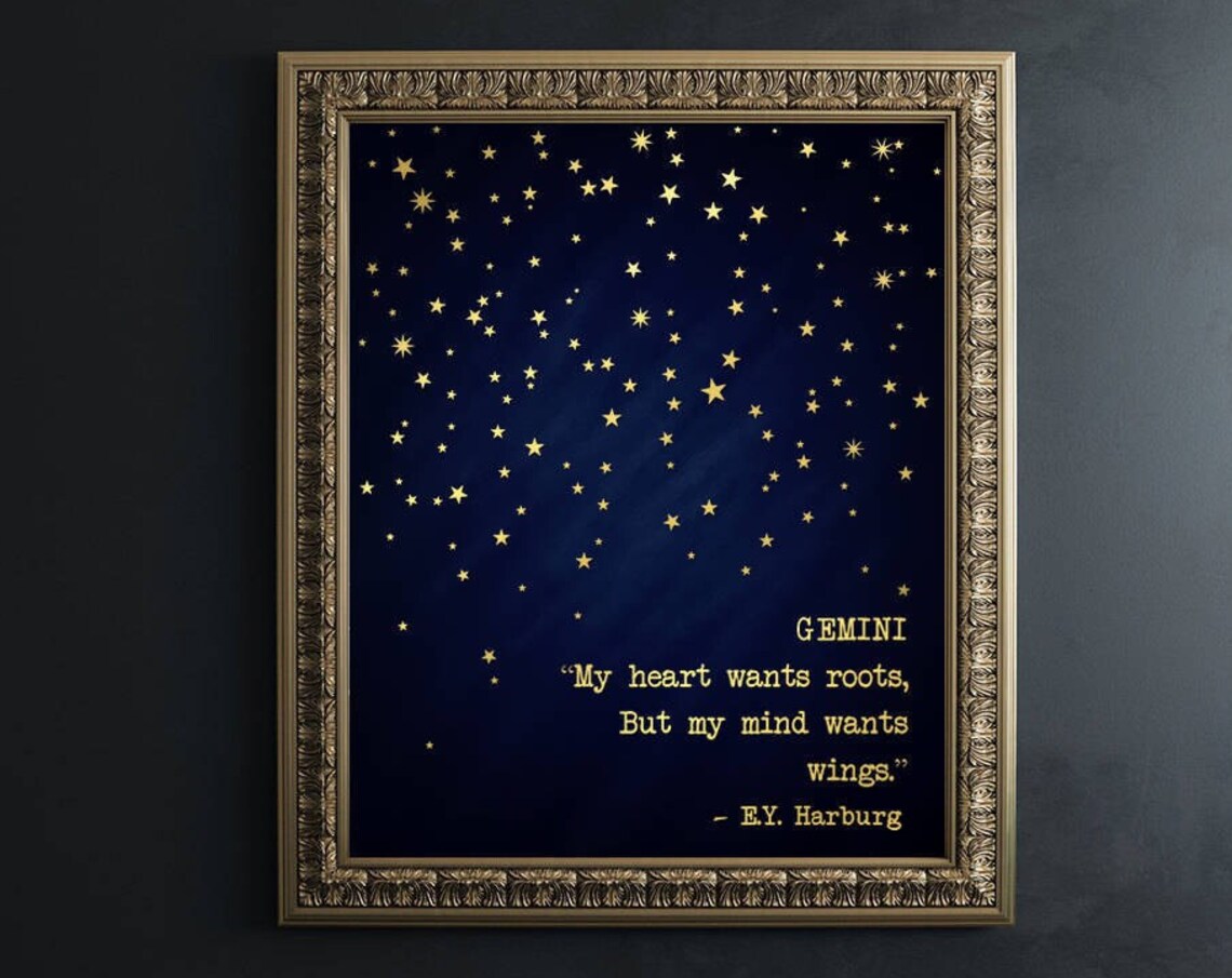 Gemini Gold Foil Zodiac Art Print, Star Sign Decor