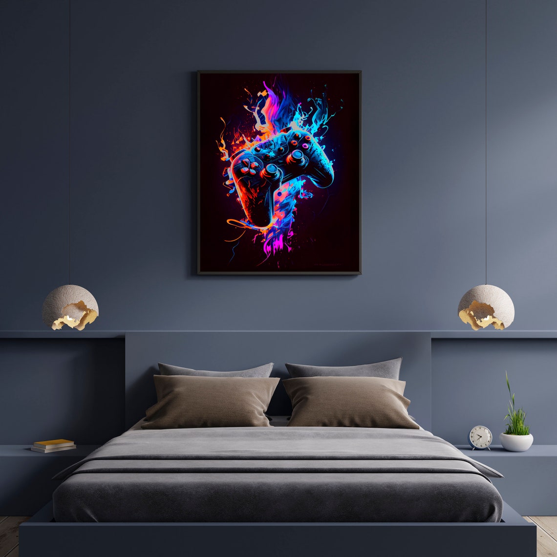 Fire and Neon Game Controller Poster Vibrant Gaming Wall Decor - Image 2