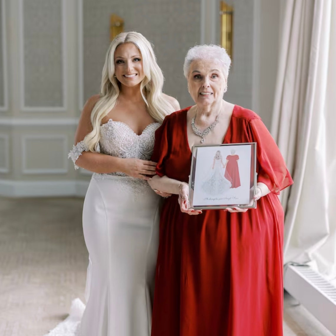 Bride and Mother Wedding Day Custom Portrait Keepsake Poster