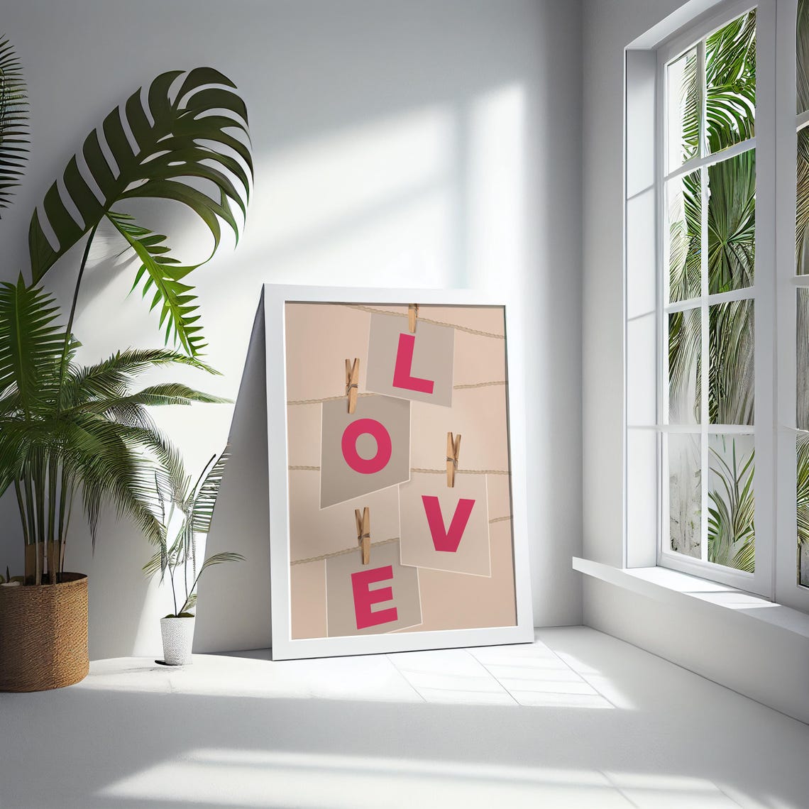 Pink Love Letters on String Clothesline Clips Romantic Wall Poster - Image 5