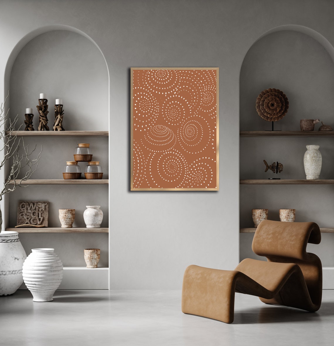 Spiral Brown Wall Art Boho Circle Wall Decor Earth Tones Geometric Abstract Print Jpg Modern Art - Image 2