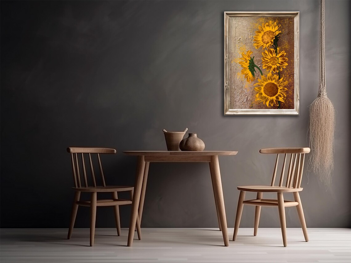 Golden Sunflowers Rustic Brown Textured Vintage Farmhouse Poster - Image 3