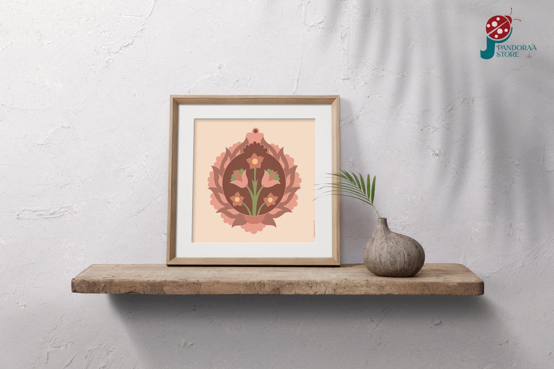 Pastel Pink Floral Medallion Folk Art Vintage Botanical Circle Poster - Image 4