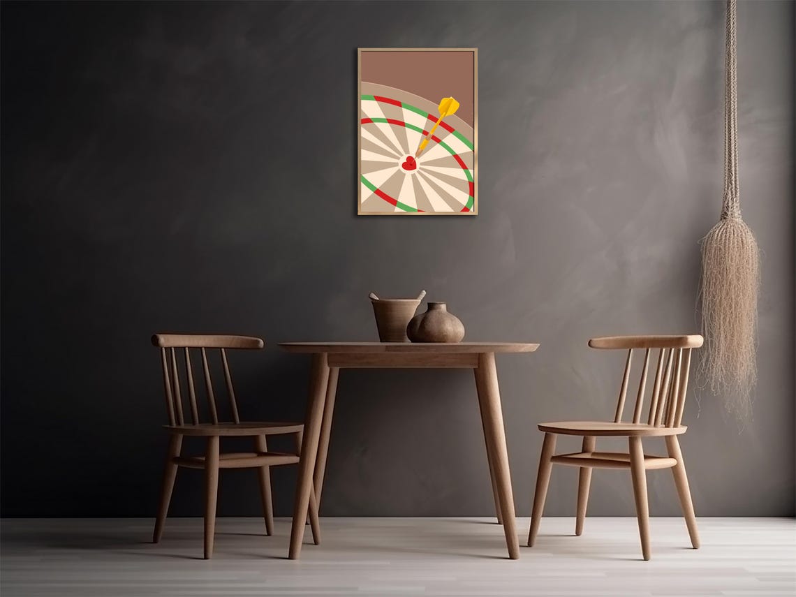 Retro Dartboard with Dart Striking Red Heart Bullseye Poster - Image 3