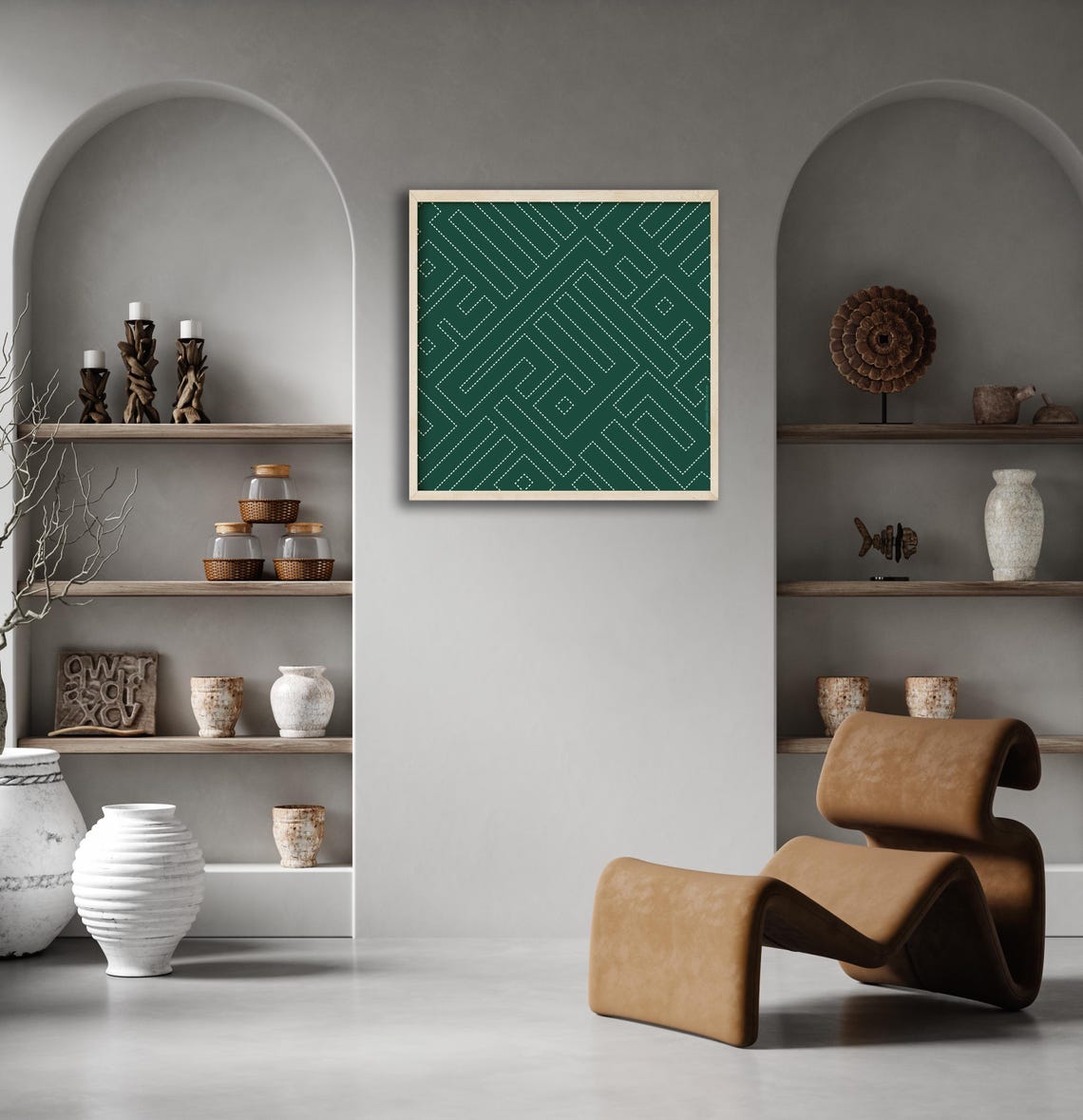 Green Emerald White Dashed Square Geometric Calligraphy Poster - Image 2