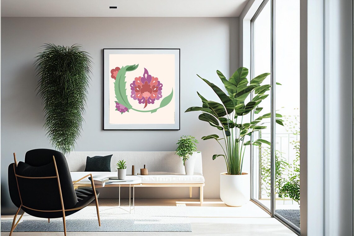 Elegant Floral Wall Art I Pink And Green Flower Poster I Living Room Gift Jpg Home Decor Print I Square Flower Home Gift - Image 4