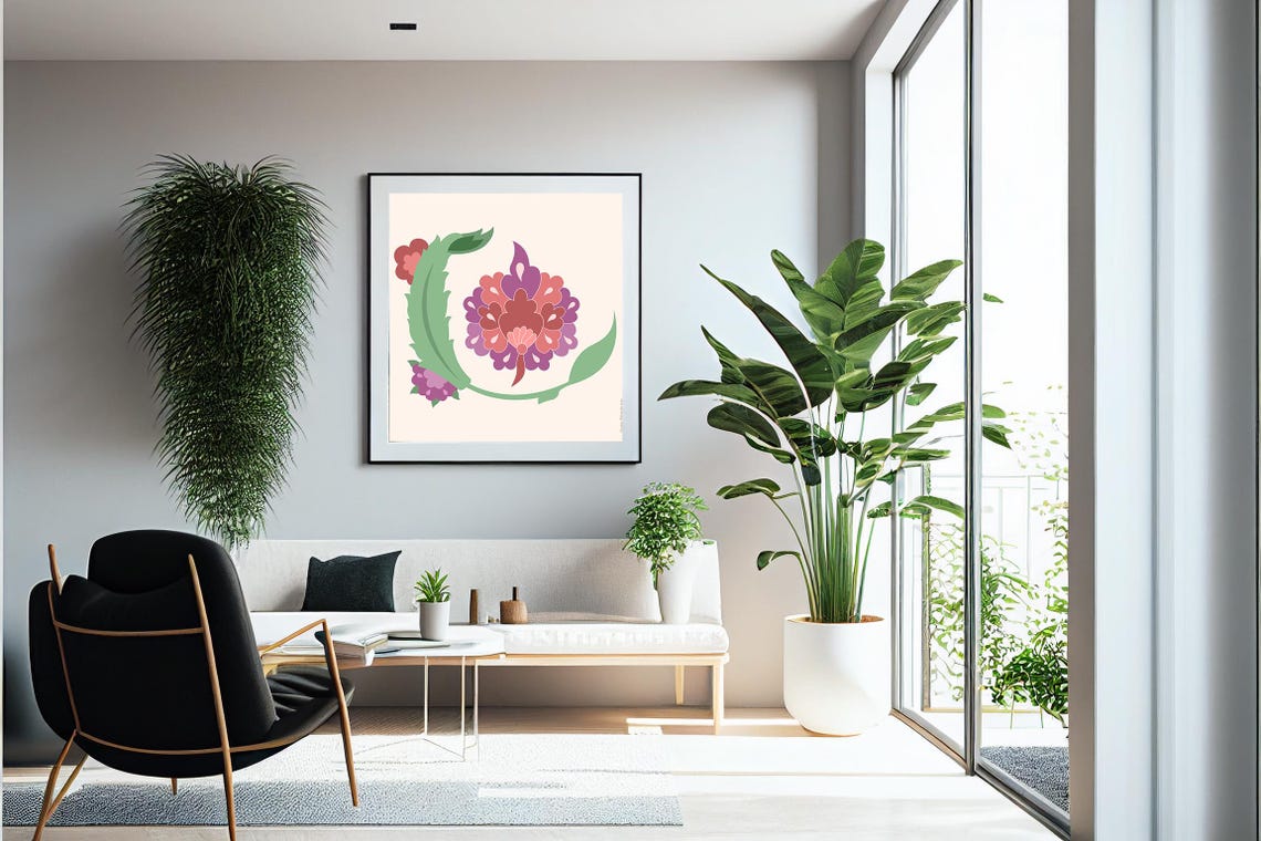 Elegant Pink Purple Ottoman Floral Motif Square Style Art Print - Image 4