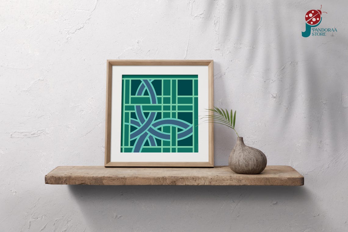 Modern Geometric Line Art Teal Blue Green Abstract Pattern Print - Image 5