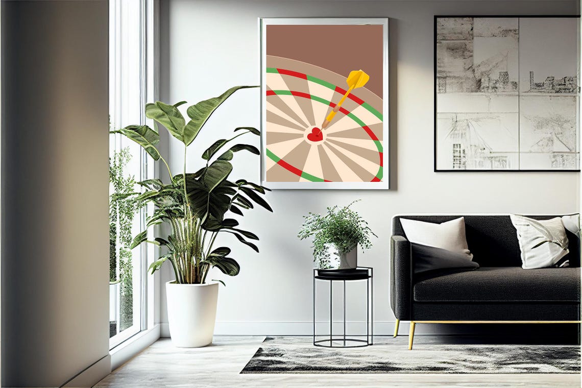 Retro Dartboard with Dart Striking Red Heart Bullseye Poster - Image 4