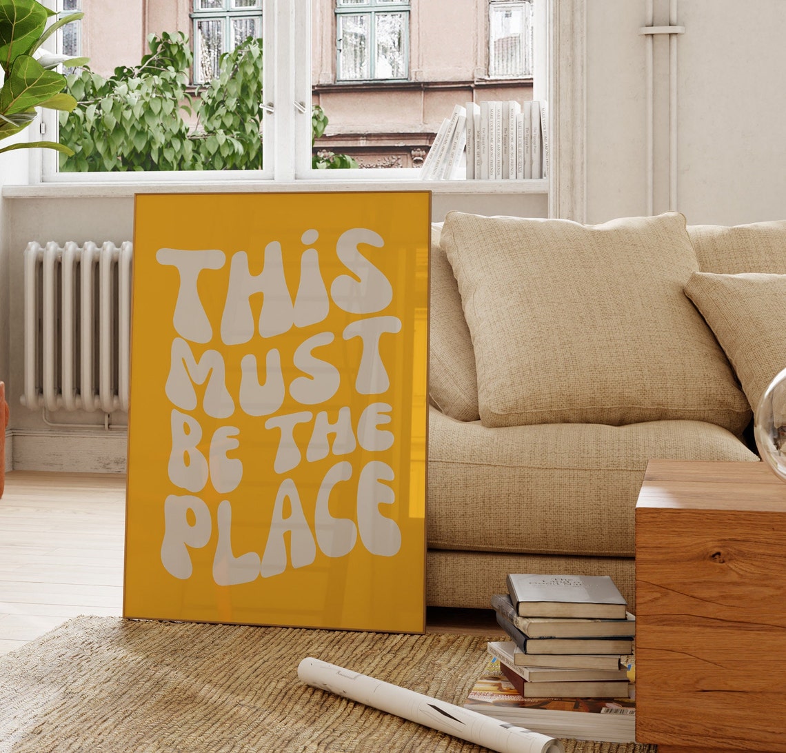 Orange Wavy This Must Be The Place Retro Quote Typography Art Poster - Image 2