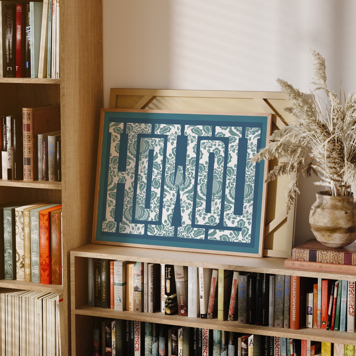 Howdy Giant Blue Paisley Lettering Teal Western Statement Poster - Image 2