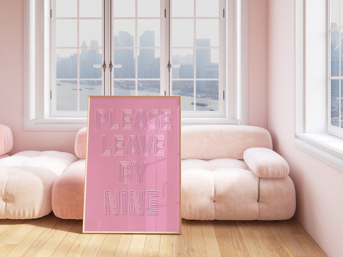 Please Leave By Nine Pink Neon Sign Lettering Quote Wall Art - Image 3
