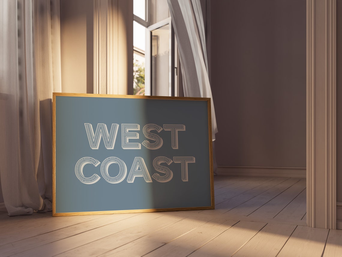 West Coast Coastal Typography Serif Lettering Dusty Blue Wall Art - Image 3