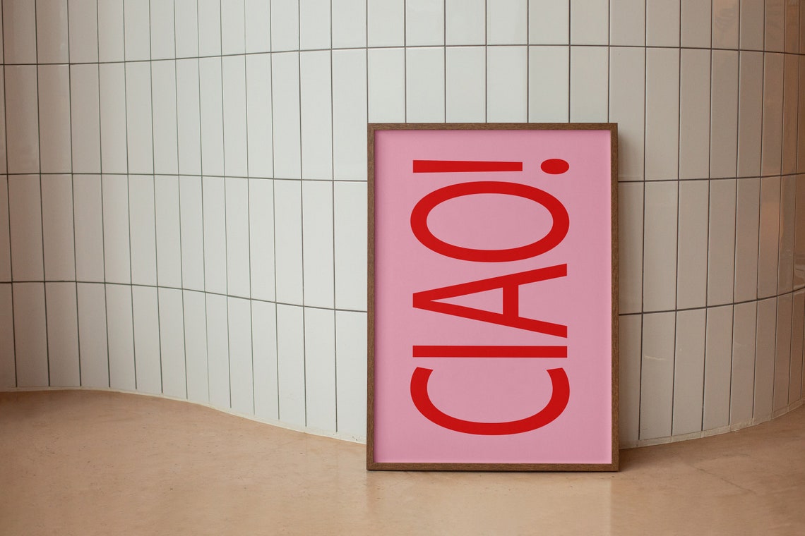Ciao Big Red Pink Typography Italian Greeting Bold Retro Poster - Image 3