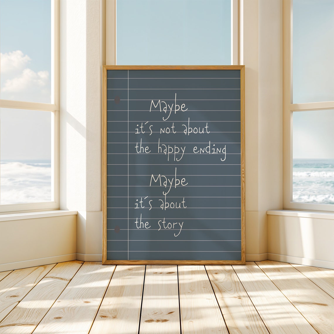 Maybe Its Not About The Happy Ending Navy Notebook Quote Poster - Image 2