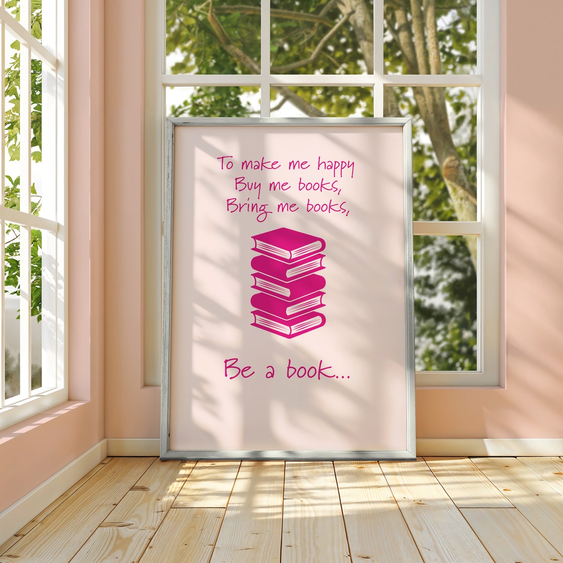 To Make Me Happy Buy Me Books Funny Reader Pink Book Stack Poster - Image 2