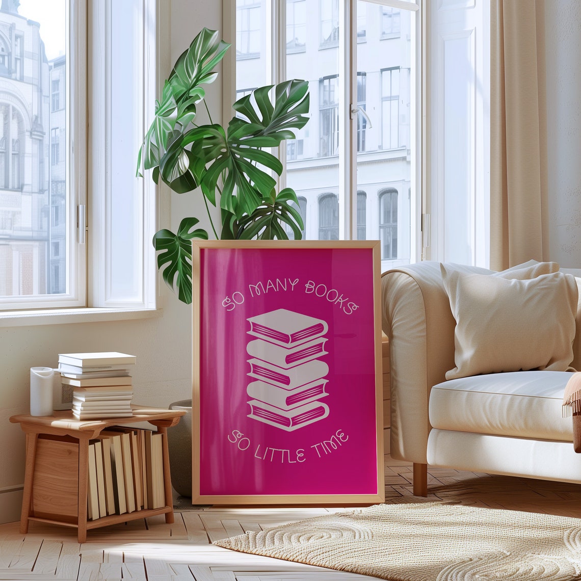 So Many Books So Little Time Hot Pink White Book Stack Poster - Image 3