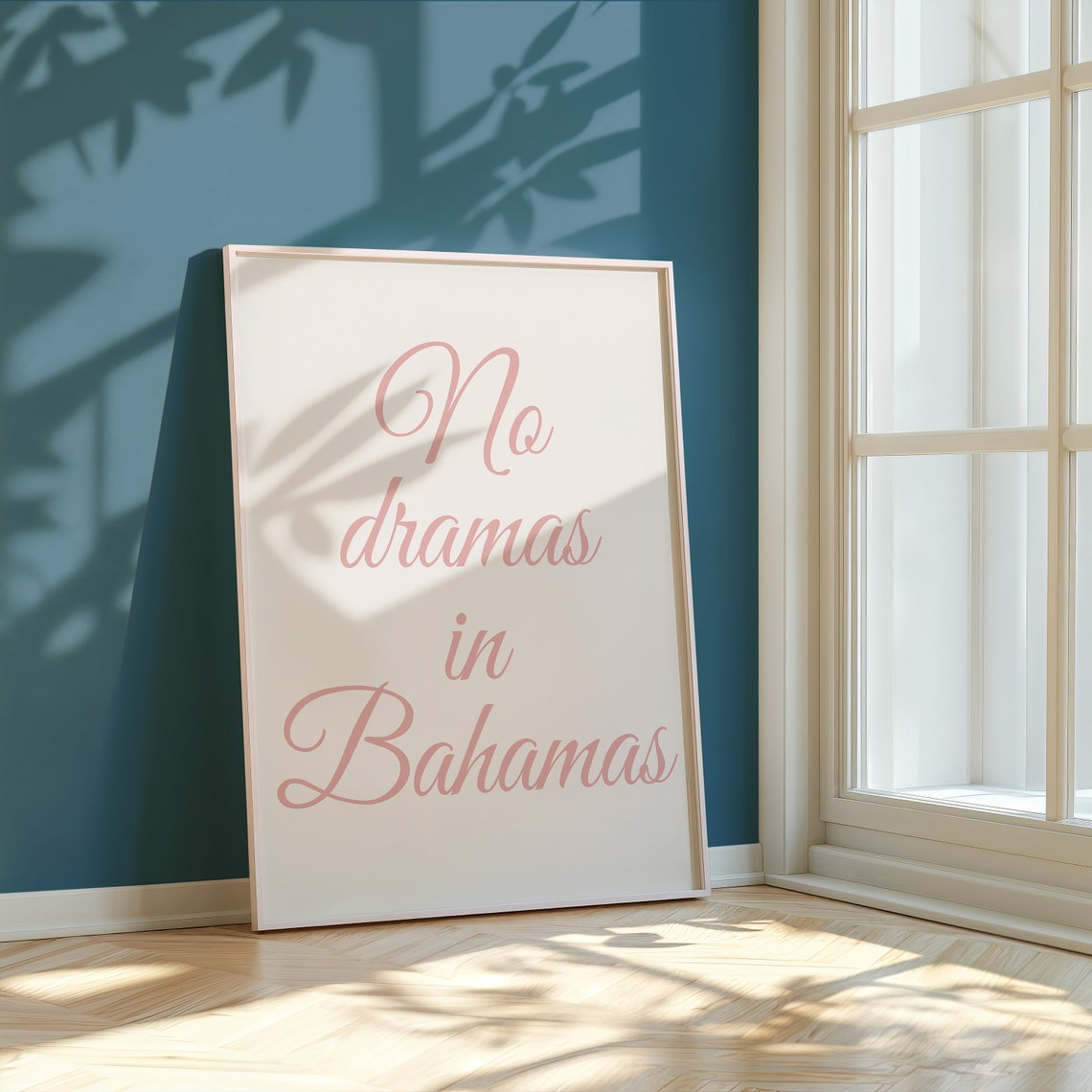 No Dramas In Bahamas Elegant Pink Script Cream Vacation Quote Poster - Image 3