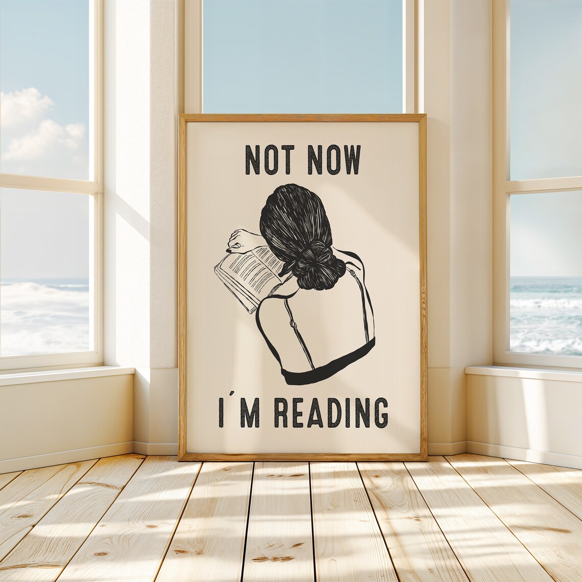Not Now Im Reading Woman With Book Black Line Art Quote Poster - Image 3