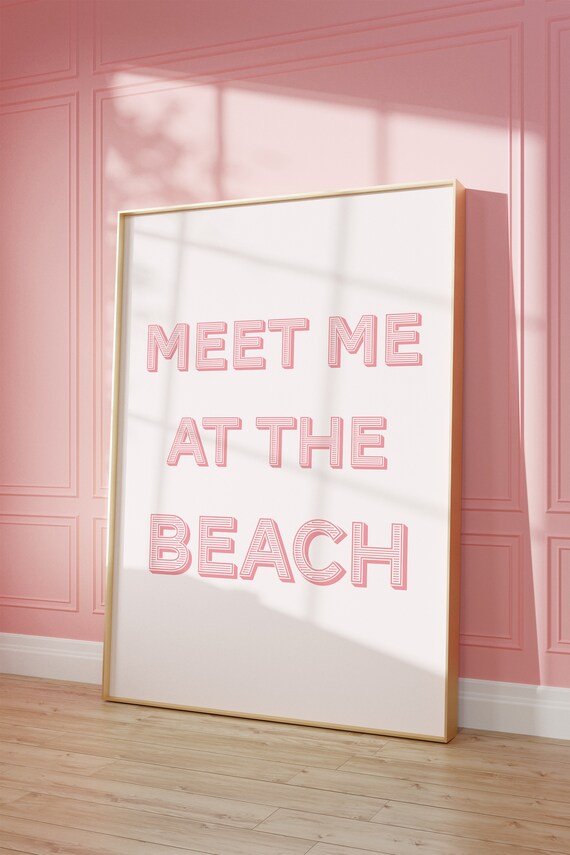 Meet Me at the Beach Pink Outlined Coastal Summer Quote Poster