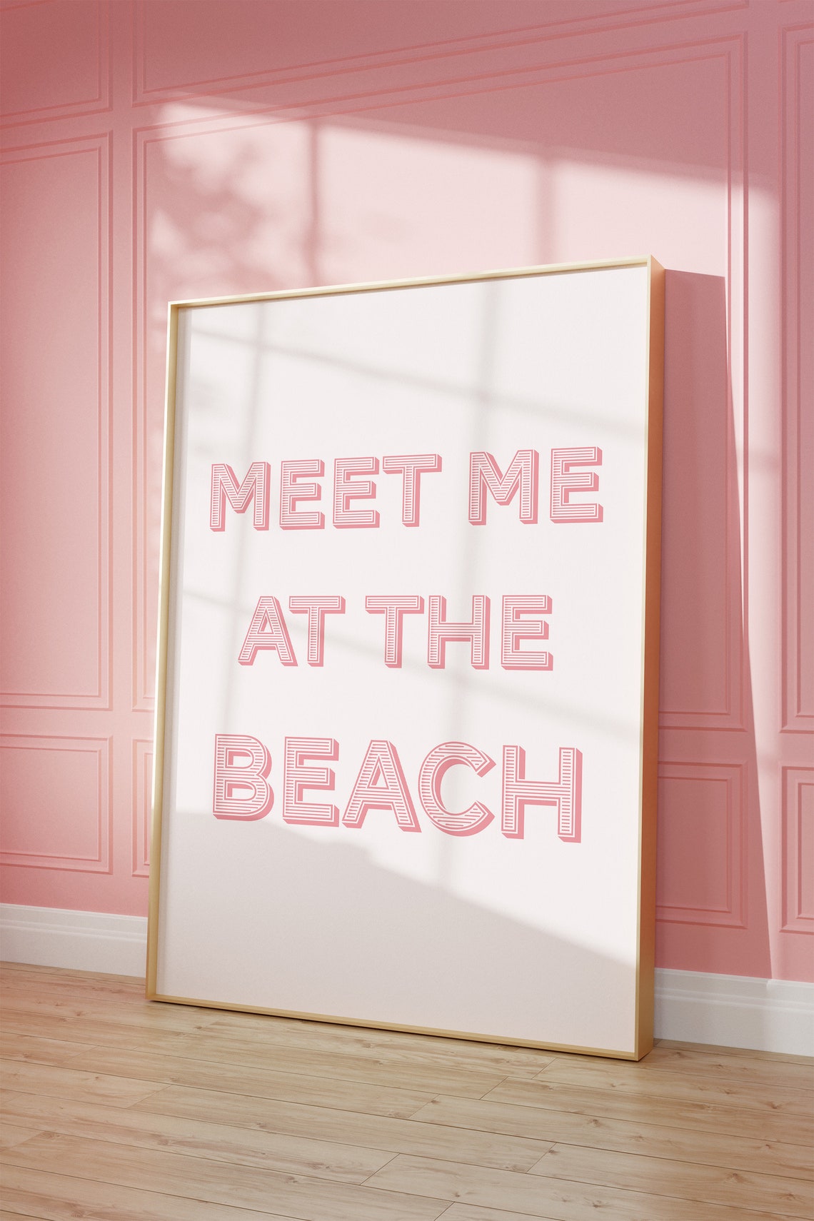 Meet Me at the Beach Pink Outlined Coastal Summer Quote Poster
