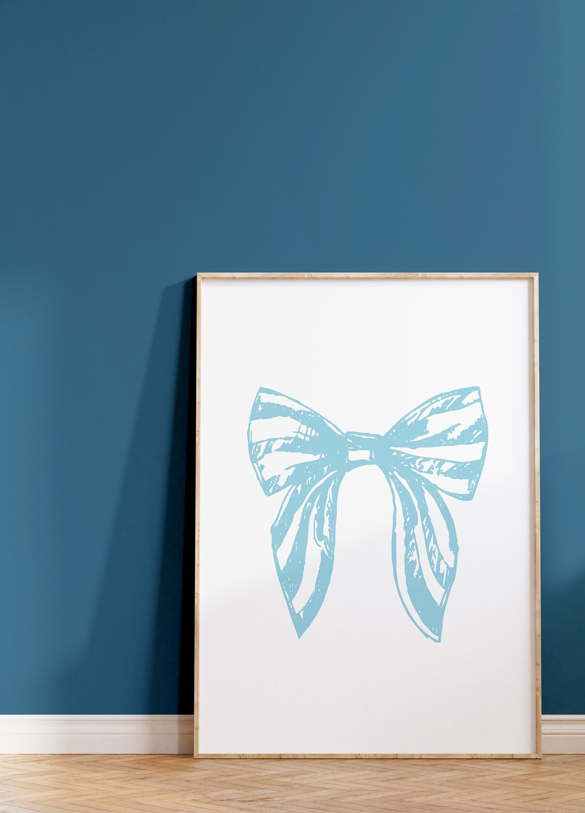 Light Blue Coquette Bow Hand Drawn Hair Bow Minimalist Art Poster - Image 2
