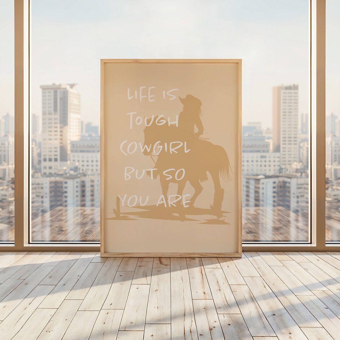 Life Is Tough Cowgirl Beige Horse Rider Silhouette Quote Poster - Image 2
