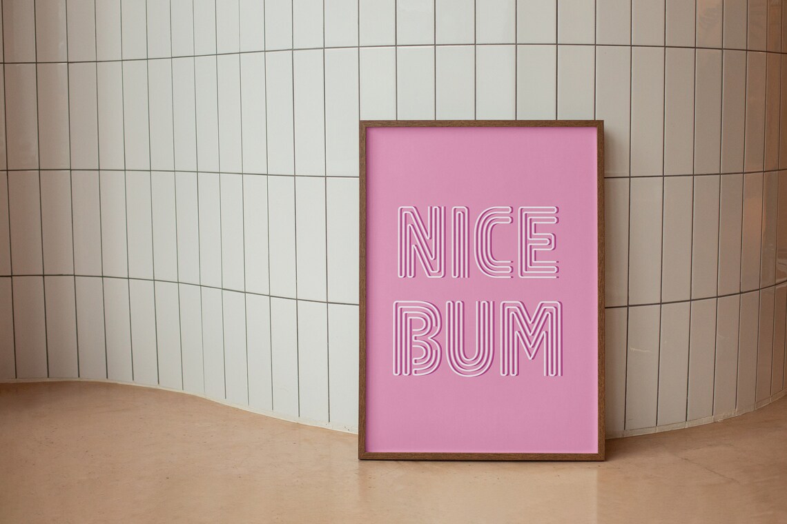 Nice Bum Neon Tube Lettering Pink Playful Bedroom Sign Poster - Image 2