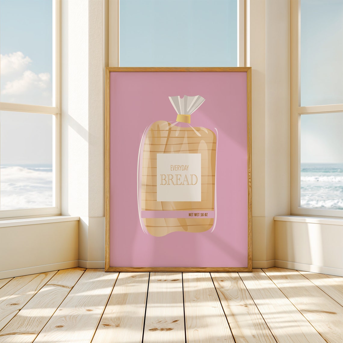 Everyday Bread Loaf Retro Pink Kitchen Illustration Food Poster - Image 3