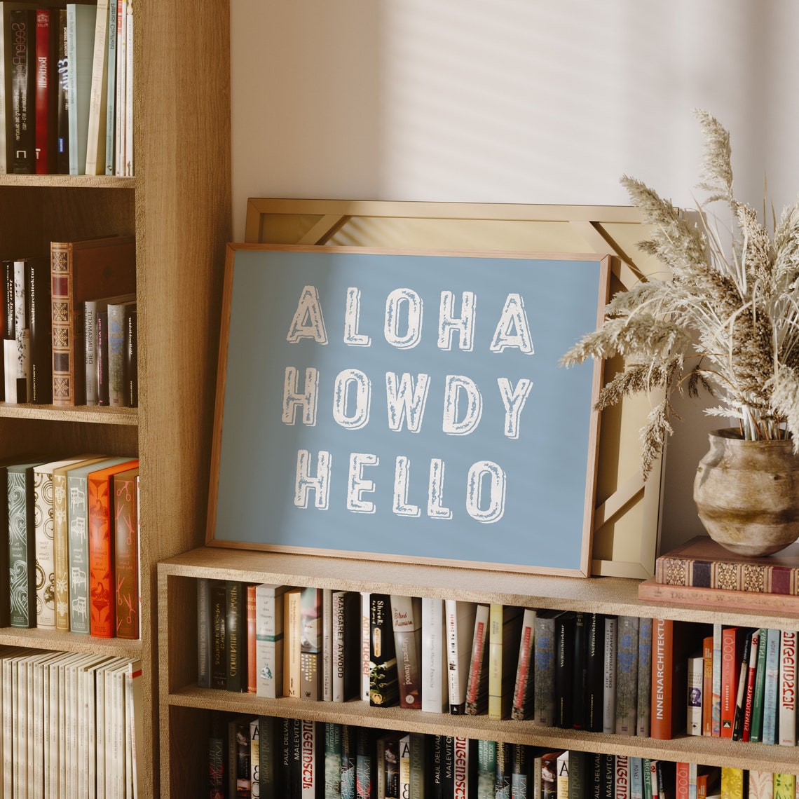 Aloha Howdy Hello Distressed Blue Greeting Coastal Decor Poster - Image 2