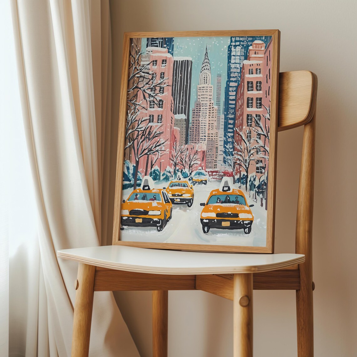 New York City Winter Avenue with Yellow Taxis in Snowfall Poster - Image 2