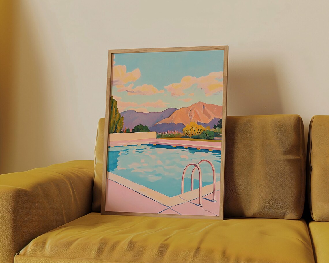 Retro Palm Springs Swimming Pool with Pink Deck Summer Travel Poster - Image 4