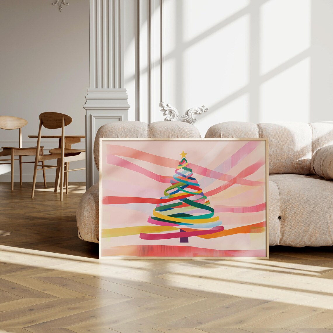 Colorful Ribbon Swirl Christmas Tree with Streaming Tails Poster - Image 3