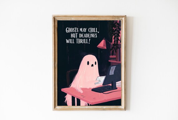 Pink Halloween Decor For Office Pink Ghost Wall Art Spooky Gift For Work Colleague Office Funny Art Soft Pink Cute Ghost Art