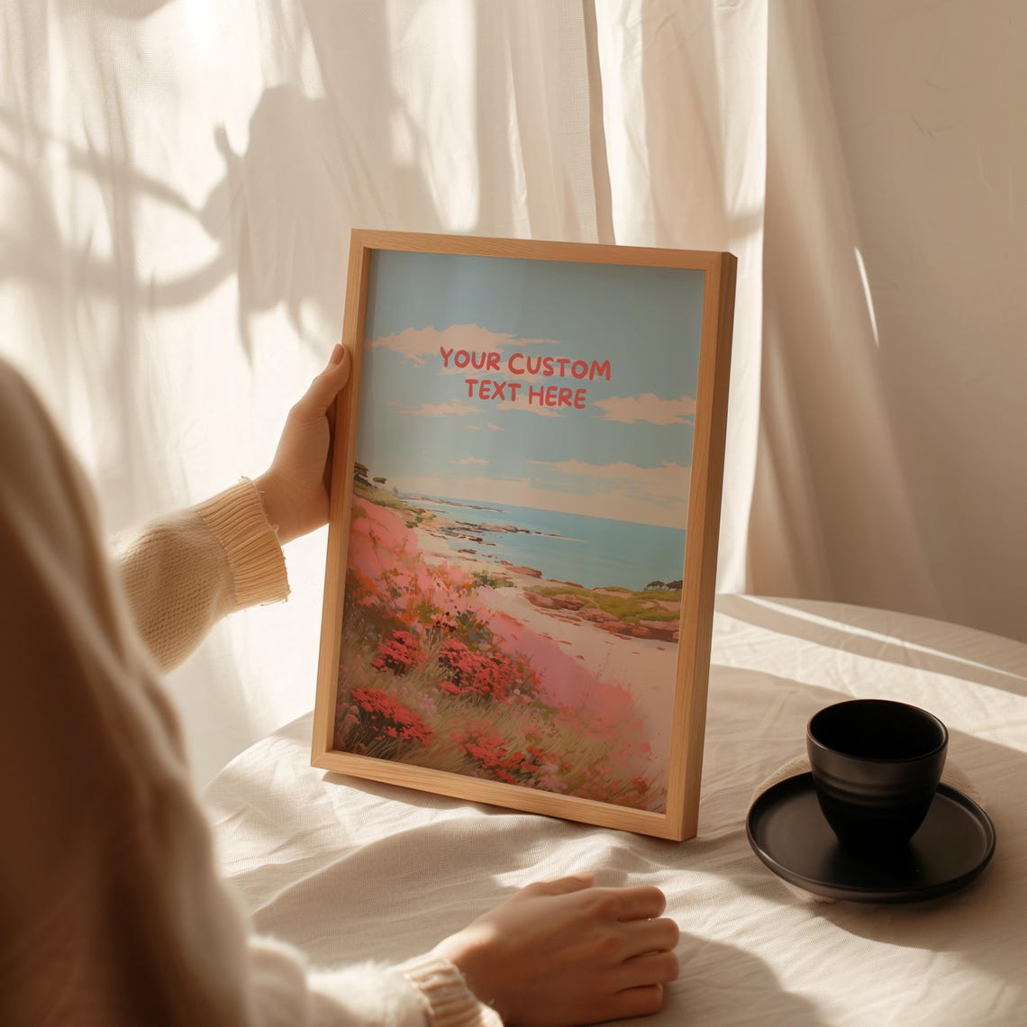 Custom Text Pink Coastal Landscape Personalized Gift Quote Poster - Image 3