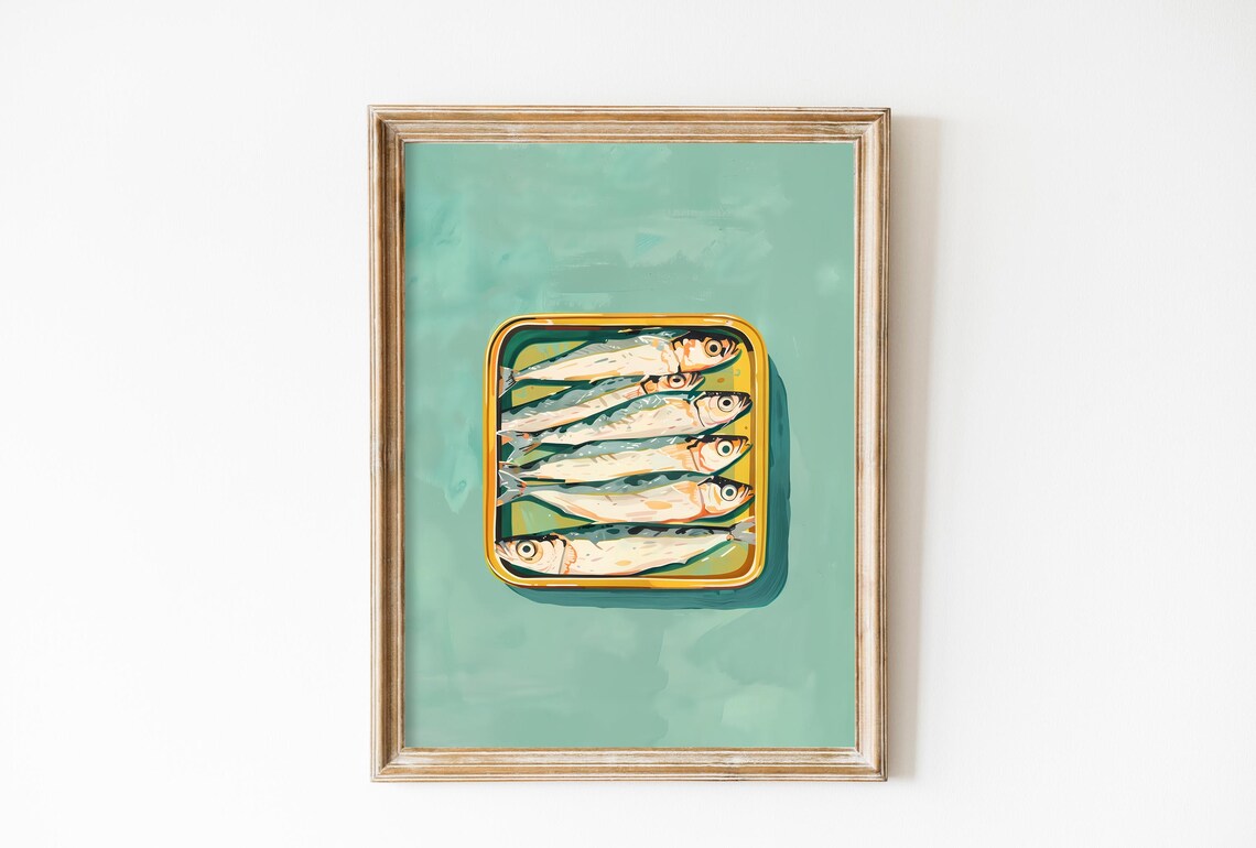 Sardines Retro Kitchen Art Print, Vintage Food Decor