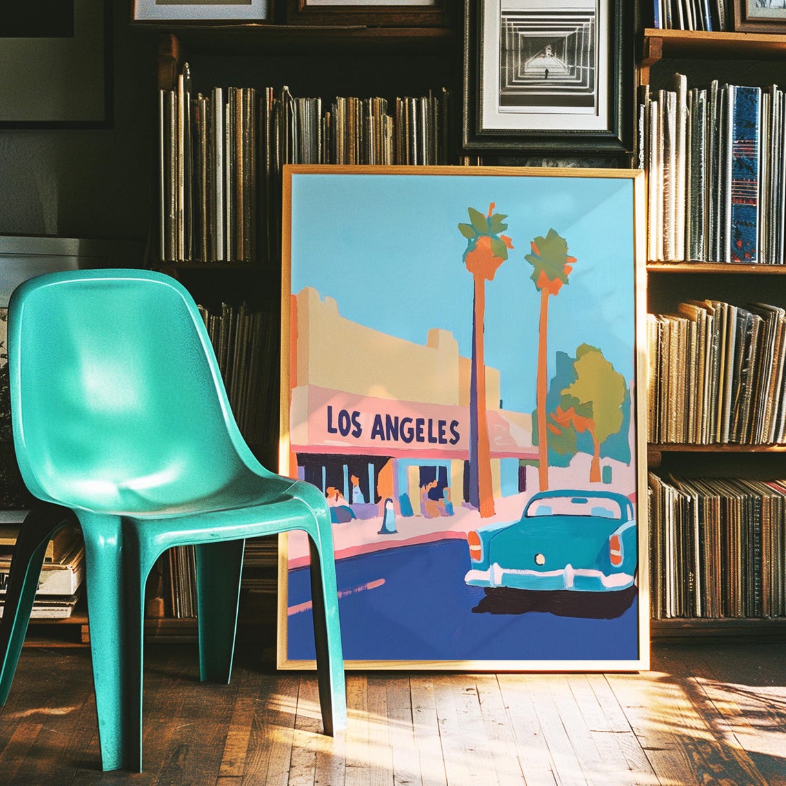 Retro Los Angeles Print Soft Pink La Wall Art Vintage Los Angeles Oil Painting Usa Travel Poster Dorm Decor Gift Soft Pink City Landscape - Image 2
