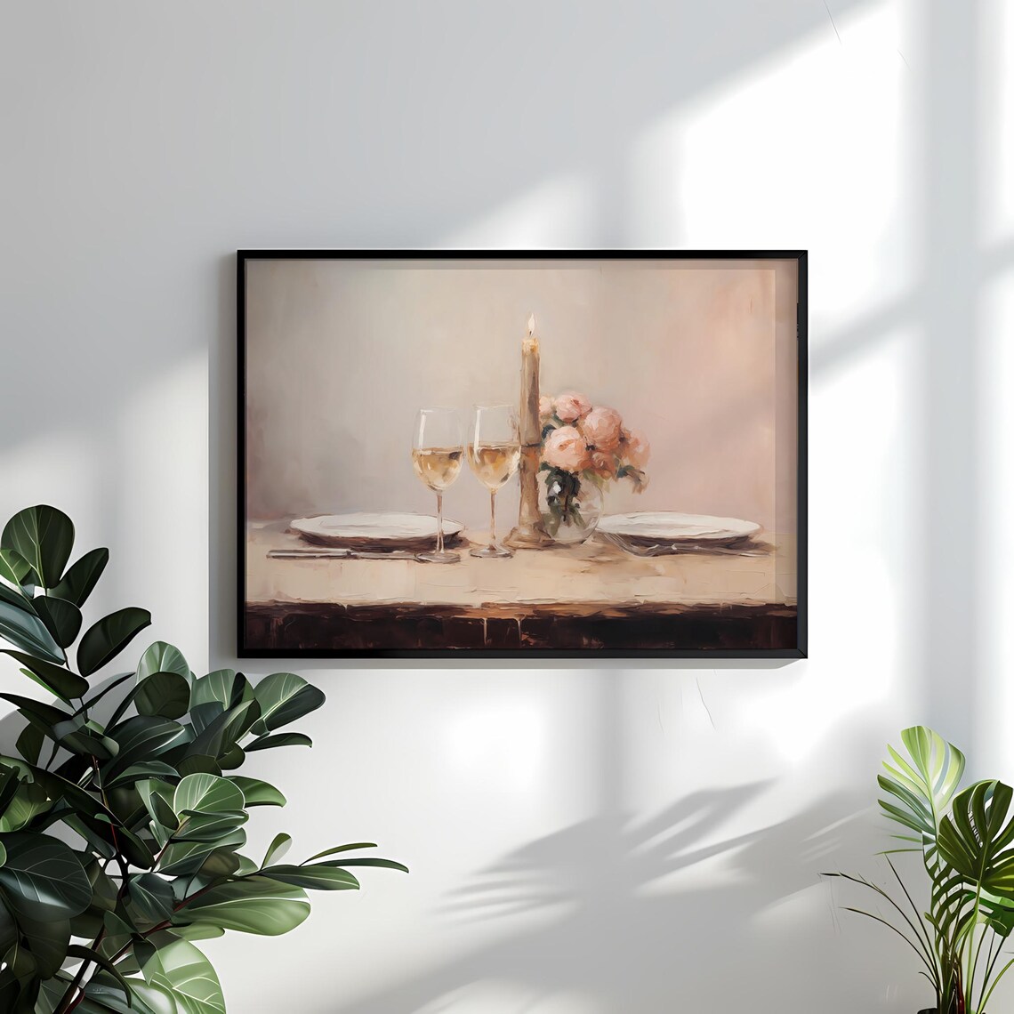 Romantic Candlelit Dinner Wine Glasses Neutral Vintage Table Art Print - Image 4