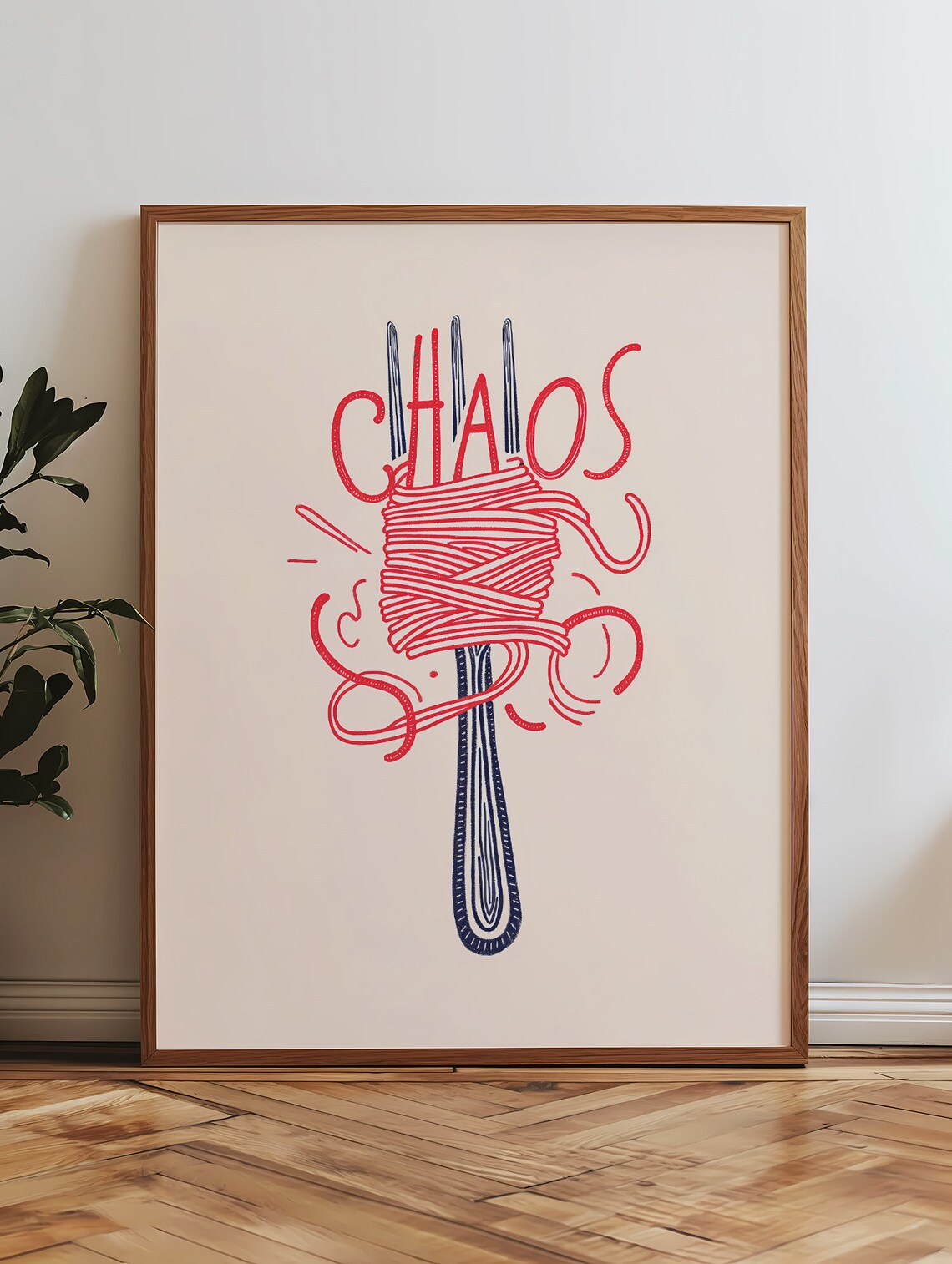 Chaos Spaghetti Twirl Fork Funny Foodie Retro Kitchen Art Poster - Image 3