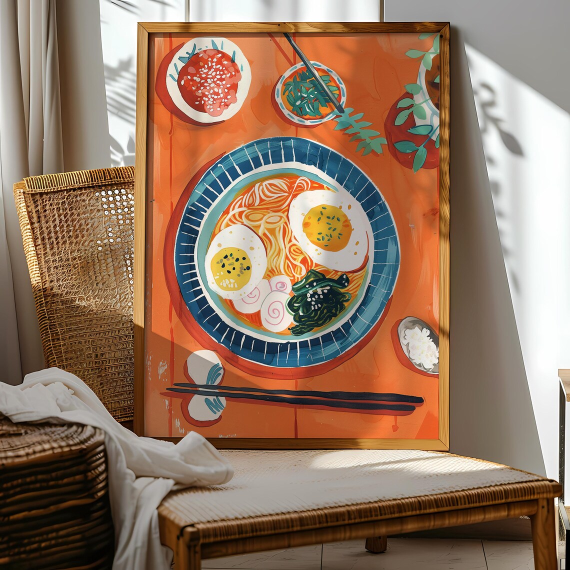 Japanese Ramen Bowl Flatlay Cute Orange Asian Kitchen Food Art Poster - Image 2