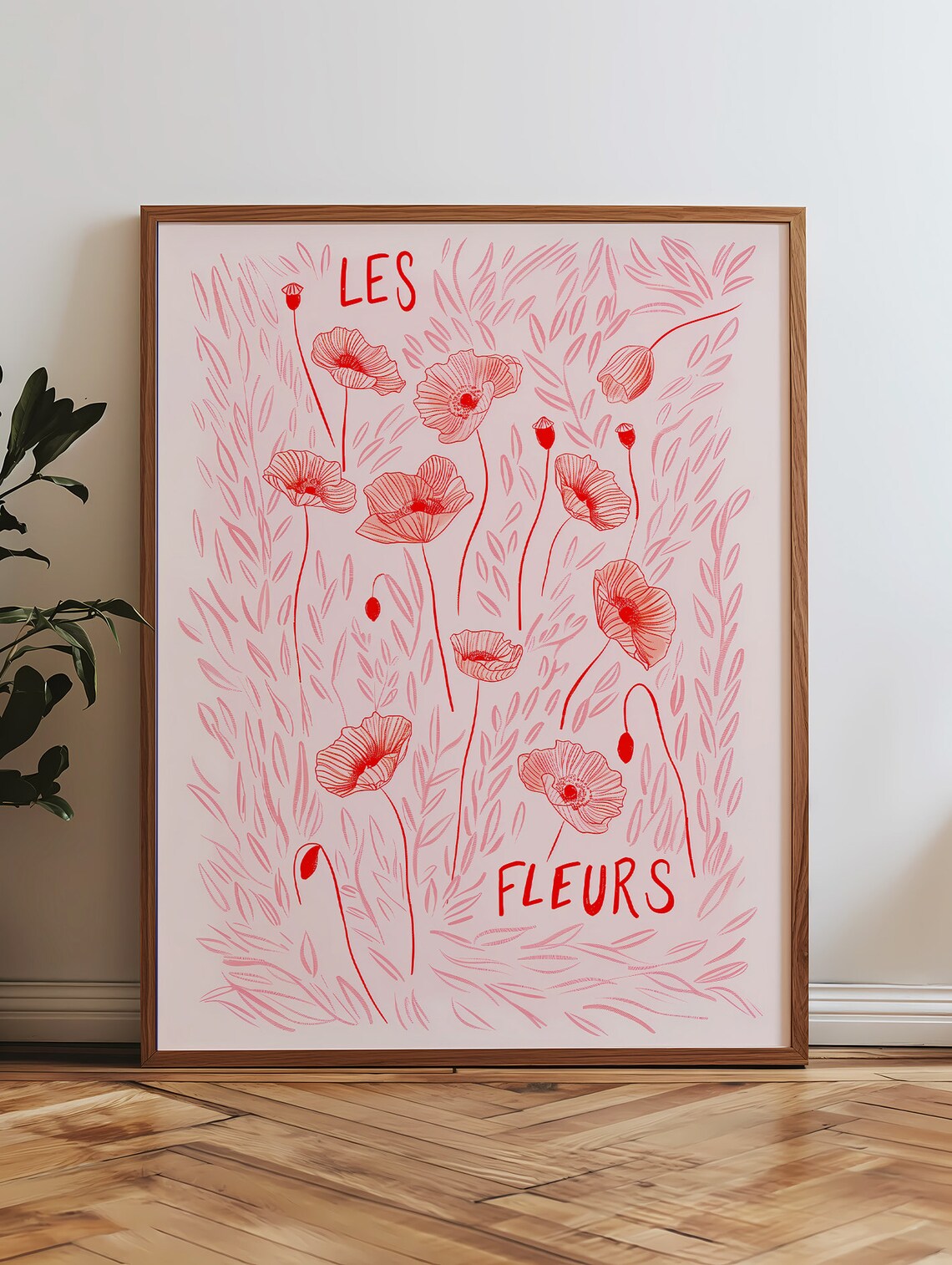 Les Fleurs Pink Poppies Botanical Sketch Floral Market Poster - Image 3