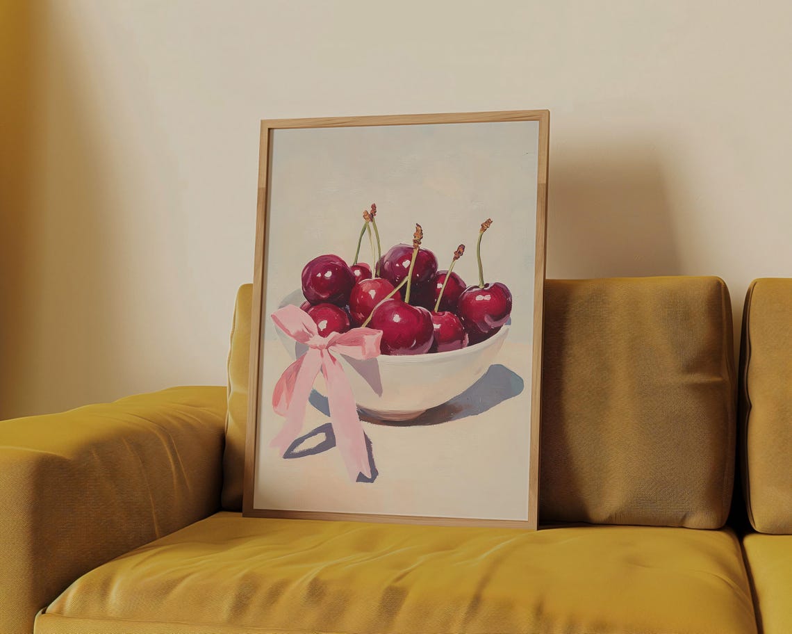 Cherry Bowl with Pink Bow Coquette Style Vintage Kitchen Decor Poster - Image 4