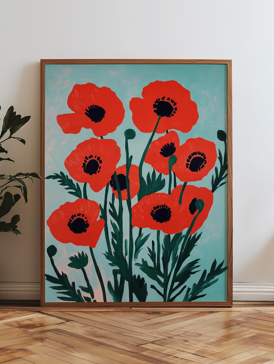 Poppy Art Print, Vintage Minimalist Botanical Poster - Image 2